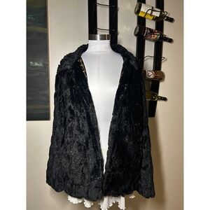 Betsey Johnson Womens Black Faux Fur Jacket Leopard Print Lining Size L